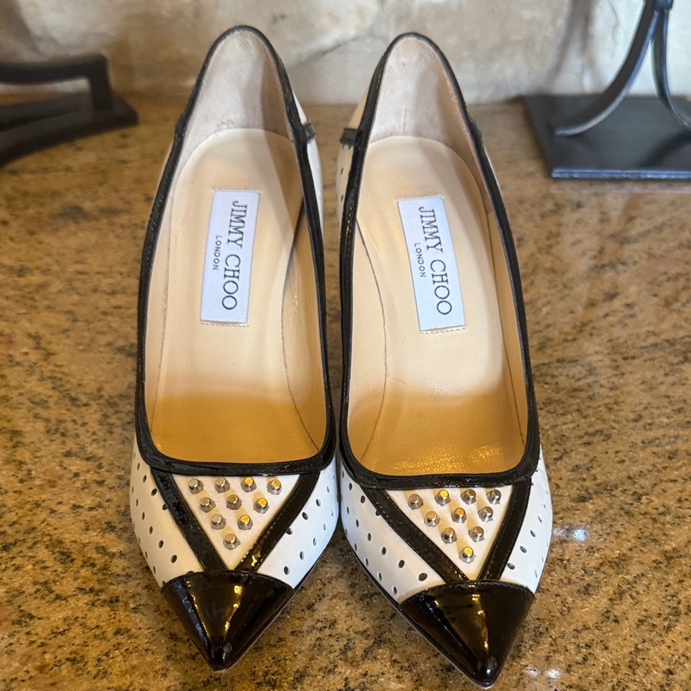Jimmy Choo Black and White Studded Heels